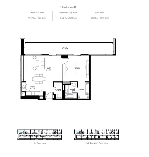 Floor plan, 1 Bed, 1,090 sq ft