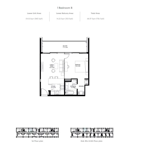 Floor plan, 1 Bed, 736 sq ft