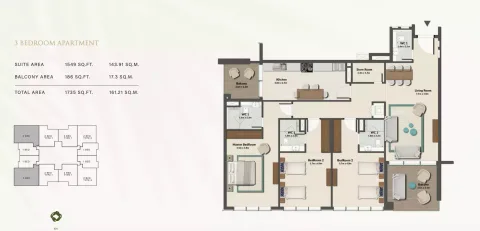 Floor plan, 3 Beds, 1,735 sq ft
