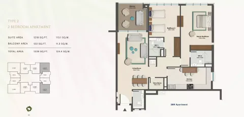 Floor plan, 2 Beds, 1,339 sq ft