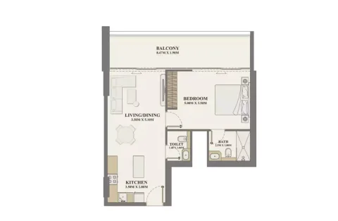 Floor plan, 1 Bed, 740 sq ft