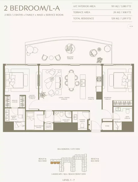 Floor plan, 2 Beds, 1,391 sq ft
