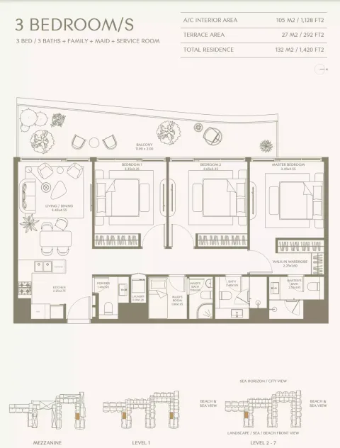 Floor plan, 3 Beds, 1,420 sq ft
