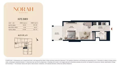 Floor plan, Studio, 407 sq ft