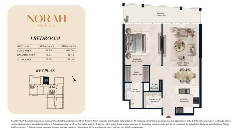 Floor plan, 1 Bed, 768 sq ft