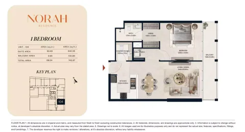 Floor plan, 1 Bed, 743 sq ft