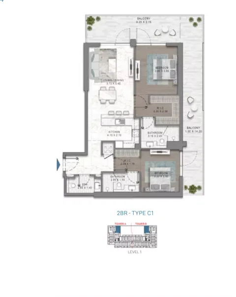 Floor plan, 2 Beds, 0 sq ft