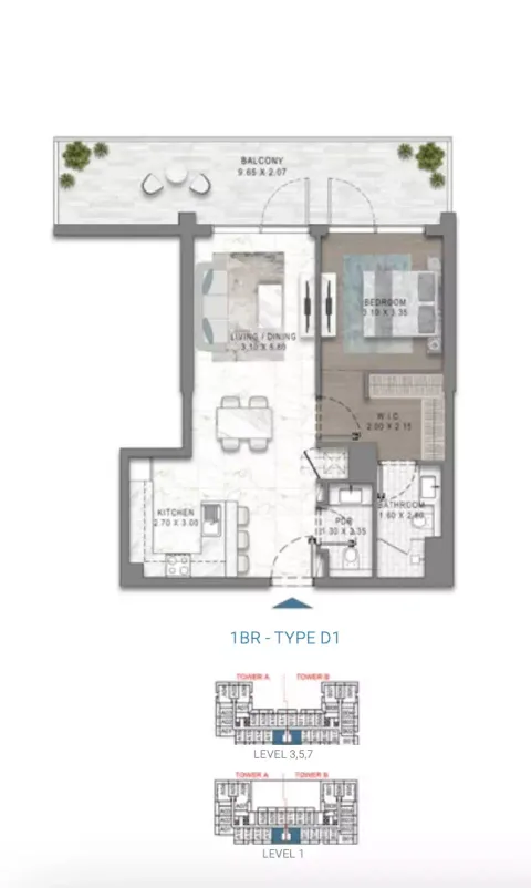 Floor plan, 1 Bed, 0 sq ft