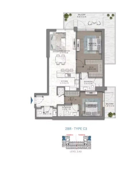 Floor plan, 2 Beds, 0 sq ft