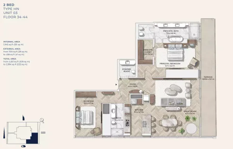 Floor plan, 2 Beds, 2,384 sq ft