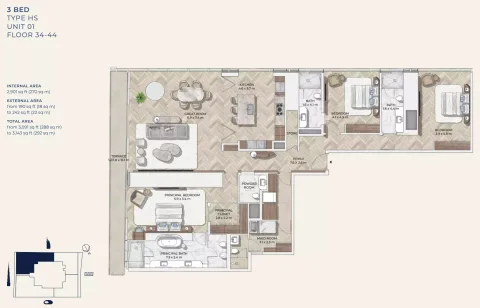 Floor plan, 3 Beds, 3,143 sq ft
