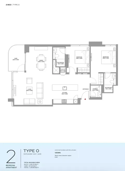 Floor plan, 2 Beds, 1,193 sq ft