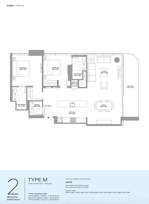Floor plan, 2 Beds, 1,210 sq ft
