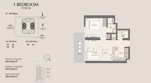 Floor plan, 1 Bed, 756 sq ft