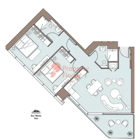 Floor plan, 2 Beds, 1,032 sq ft