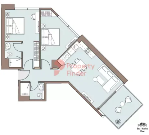 Floor plan, 2 Beds, 1,000 sq ft