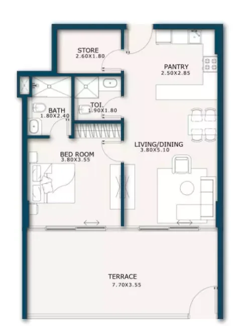 Floor plan, 1 Bed, 0 sq ft
