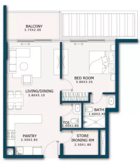 Floor plan, 1 Bed, 0 sq ft