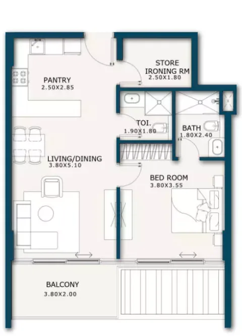 Floor plan, 1 Bed, 0 sq ft