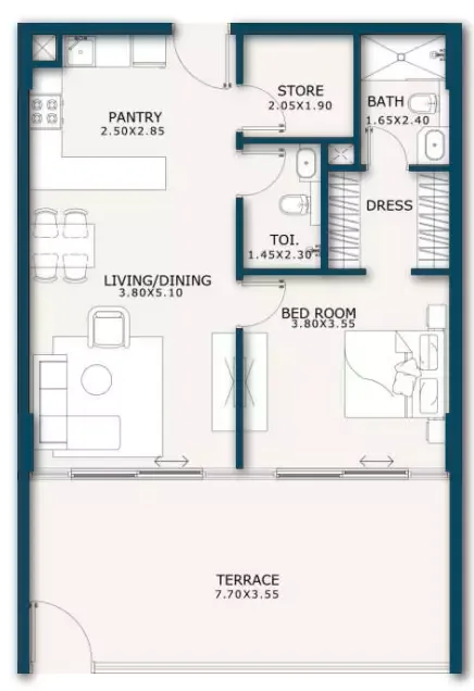 Floor plan, 1 Bed, 0 sq ft