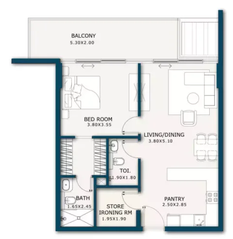 Floor plan, 1 Bed, 0 sq ft