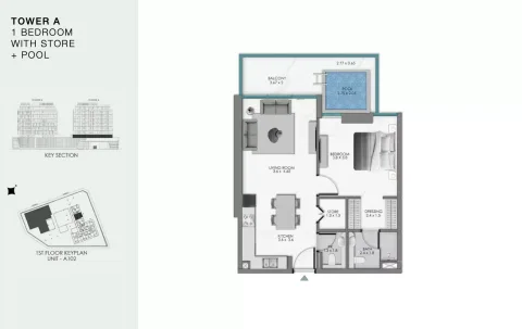 Floor plan, 1 Bed, 830 sq ft