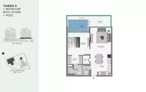 Floor plan, 1 Bed, 823 sq ft