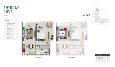 Floor plan, 1 Bed, 622 sq ft