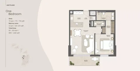 Floor plan, 1 Bed, 1,182 sq ft