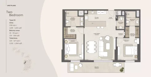 Floor plan, 2 Beds, 1,364 sq ft