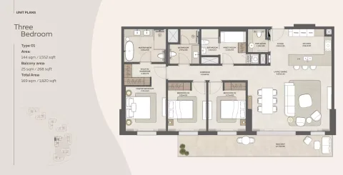 Floor plan, 3 Beds, 1,820 sq ft