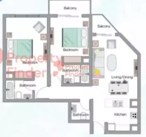 Floor plan, 2 Beds, 1,164 sq ft