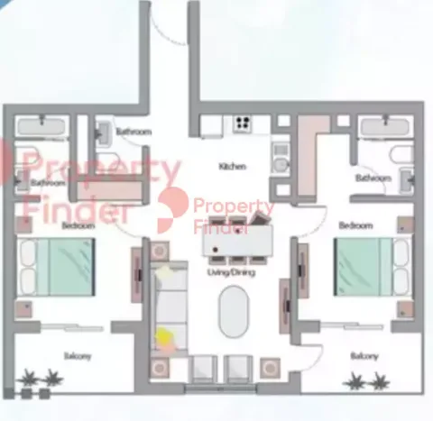 Floor plan, 2 Beds, 1,133 sq ft