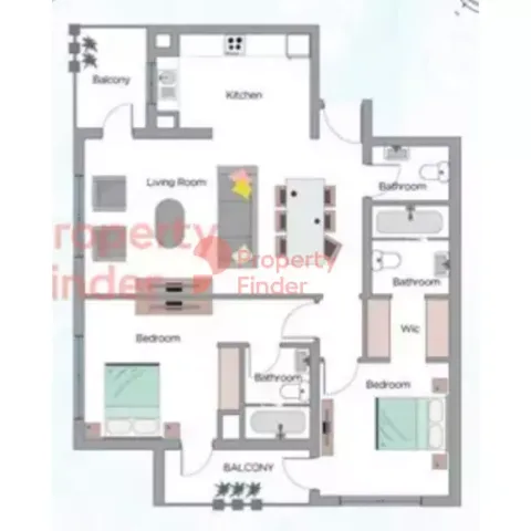 Floor plan, 2 Beds, 1,215 sq ft