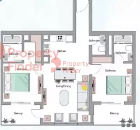 Floor plan, 2 Beds, 1,133 sq ft