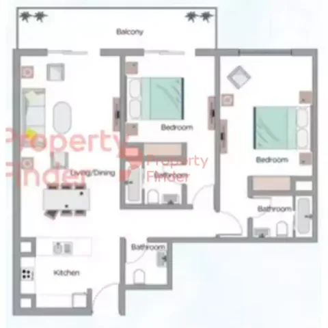 Floor plan, 2 Beds, 1,319 sq ft