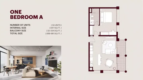 Floor plan, 1 Bed, 699 sq ft