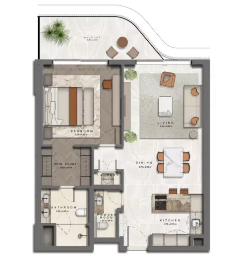 Floor plan, 1 Bed, 990 sq ft