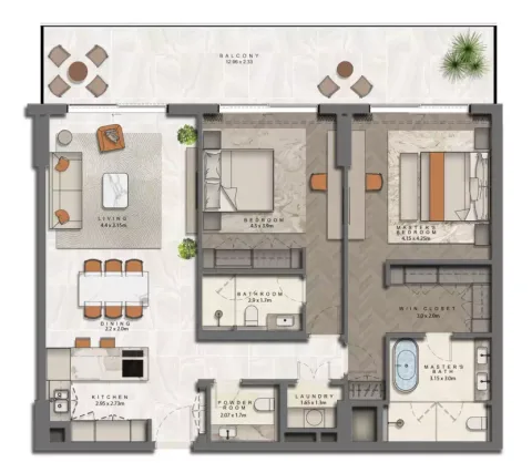 Floor plan, 2 Beds, 1,582 sq ft