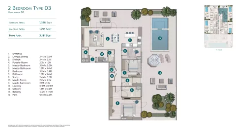 Floor plan, 2 Beds, 3,181 sq ft