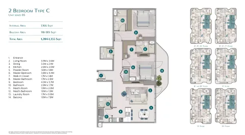 Floor plan, 2 Beds, 1,284 sq ft