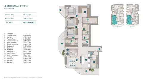Floor plan, 3 Beds, 1,885 sq ft