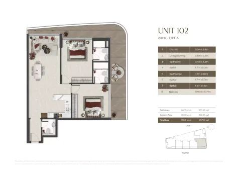 Floor plan, 2 Beds, 1,257 sq ft