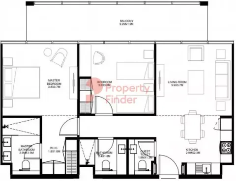 Floor plan, 2 Beds, 1,079 sq ft