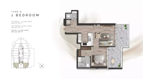Floor plan, 1 Bed, 826 sq ft