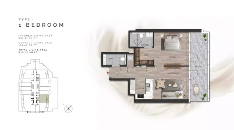 Floor plan, 1 Bed, 876 sq ft