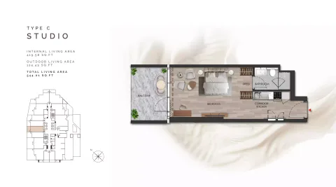 Floor plan, Studio, 544 sq ft