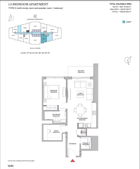 Floor plan, 1 Bed, 756 sq ft