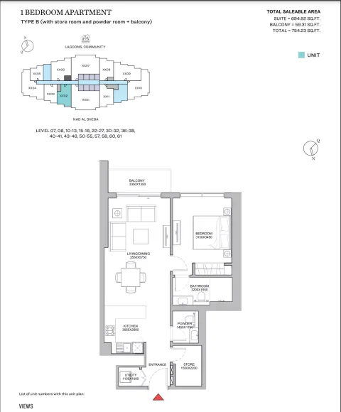Floor plan, 1 Bed, 754 sq ft