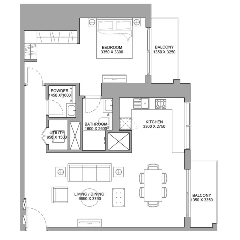 Floor plan, 1 Bed, 981 sq ft